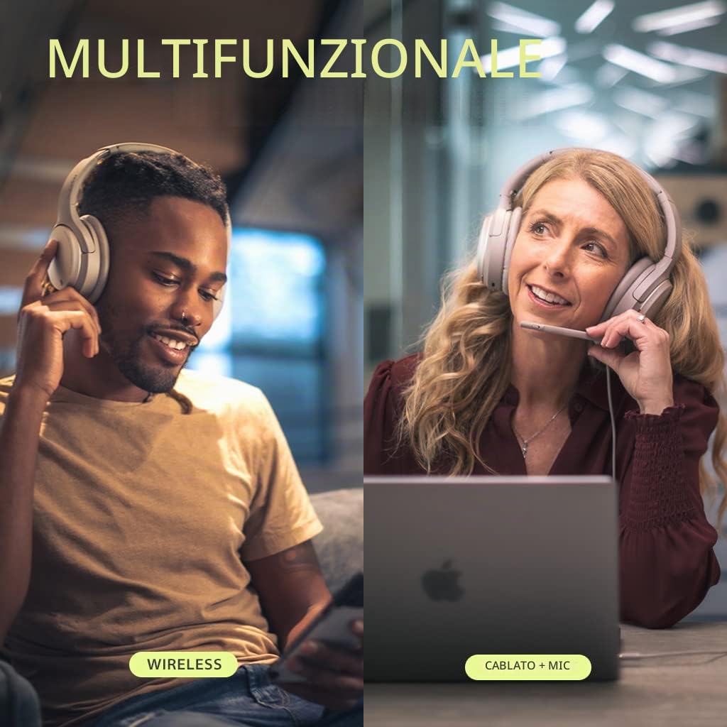 Avantree Eon - Cuffie Bluetooth con Microfono Cancellazione del Rumore & Base di Ricarica per Musica e Chiamate su PC, Telefono, Cuffie con Microfono Cablate e Wireless con ANC, Batteria Sostituibile