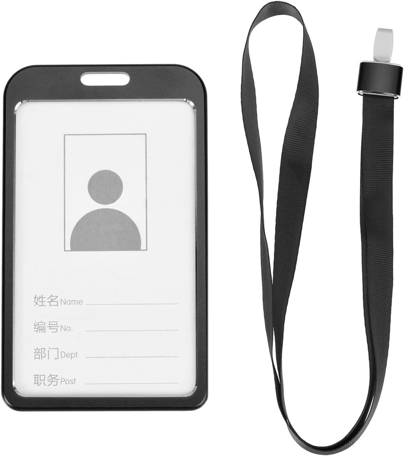 YOKIVE 1 Pcs Badge Holder, Vertical Aluminum with Metal Hook Detachable Neck Lanyard | Protecting Cards, Great for ID Cards (Black, 3.7 x 2.3-inch)