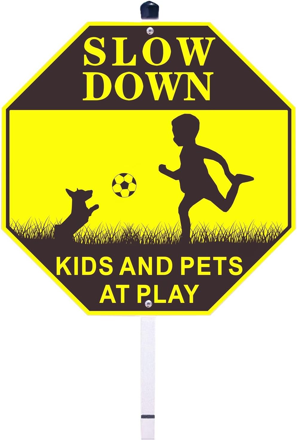 HEIOKEY10" x 10" Please Slow Down Signs with Stake - Caution Kids and Pets at Play Sign - Aluminum Yard Sign - Child Safety Caution Signs - Children Safety Signs for Lawn Neighborhood Street (Yellow)