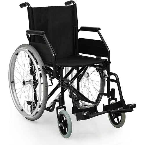 monicare Folding Self-Propelled Wheelchair, Heavy-Duty Wheel Chair with Flip-Back Armrest and Swing-Away Footrest, 17 Inch Wide Seat Wheelchair for Adults Seniors, 300Lbs Capacity, Black