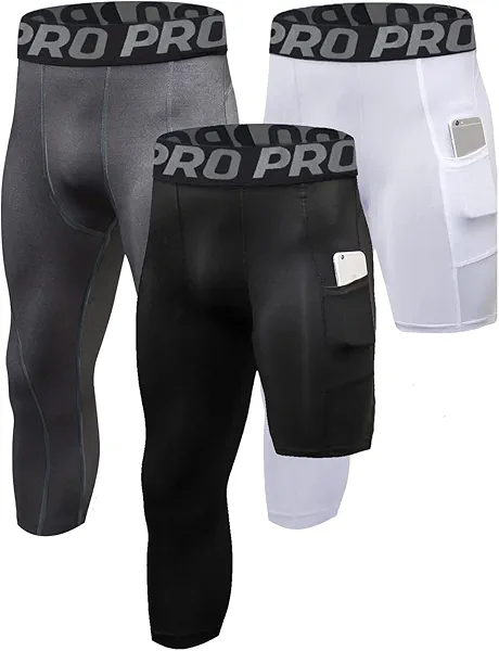 LANBAOSI 2 Pack 3/4 One Leg Compression Tights for Basketball Leg Sleeve Capri Athletic Base Layer Underwear for Gym Running