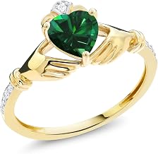 Gem Stone King 10K Yellow Gold 6MM Heart Shape Gemstone Birthstone and White Diamond Irish Celtic Claddagh Engagement Ring | Gold Ring For Women | Sizes 5 to 9