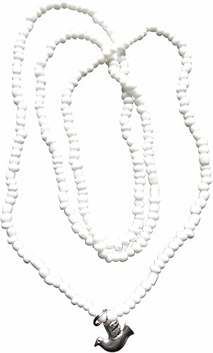 Gifts by Lulee, LLC Colección Santeria Obatala Oluwa Aiye Baba Araye Collar de Cuentas de Cristal Blancas con varios colgantes de plata anodizada,