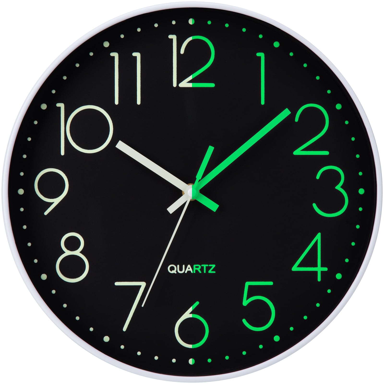 VIVILINEN Luminous Wall Clock Bedroom Clock Non Ticking Silent Wall Clock Modern for Living Room Kitchen Office Bathroom Battery Operated Black Glow in the Dark