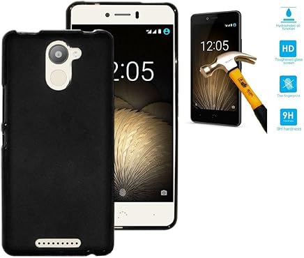 Funda TPU lisa para BQ Aquaris U Plus Negra + Protector de cristal templado Funda TPU lisa para BQ Aquaris U Plus Negra + Protector de cristal templado