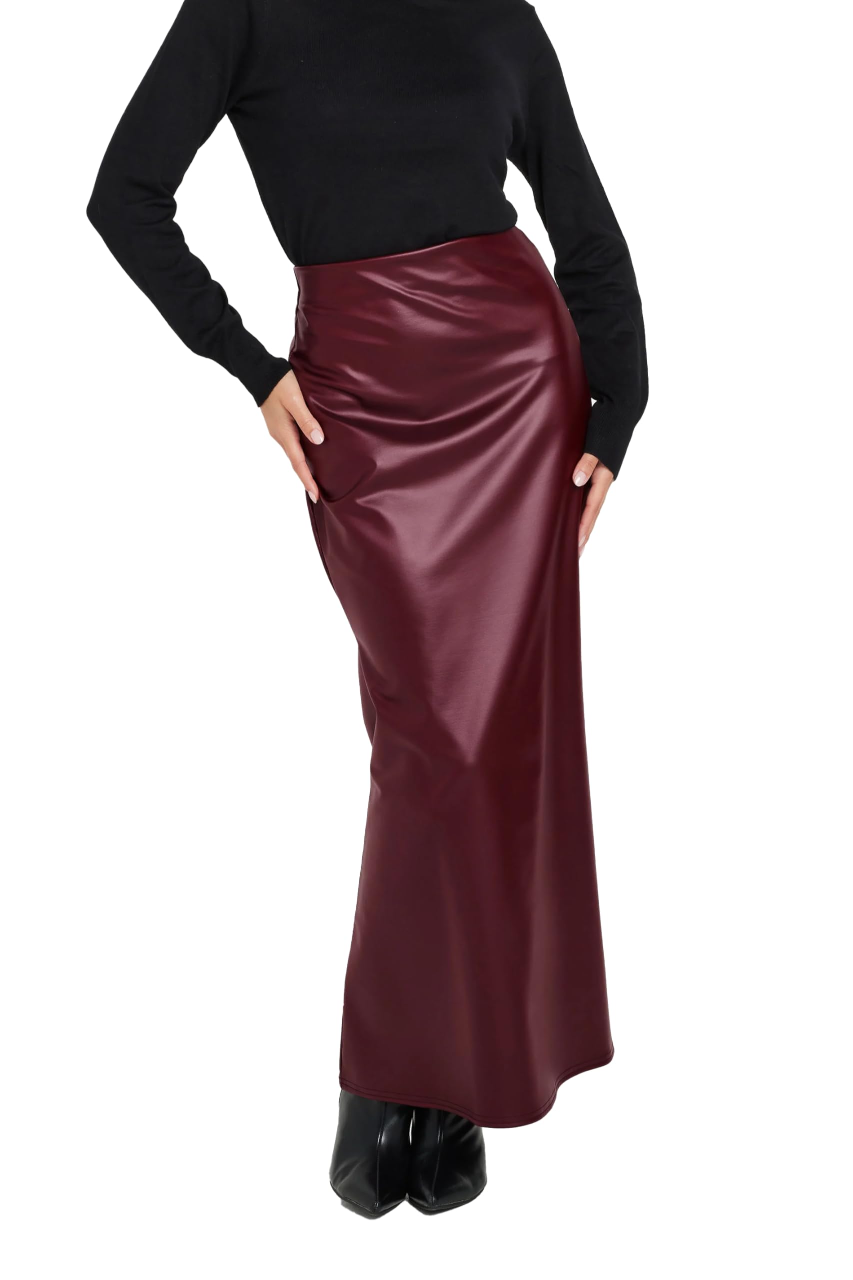 Pixiegirl Women's Red Petite Burgundy Faux Leather Fishtail Skirt Petite