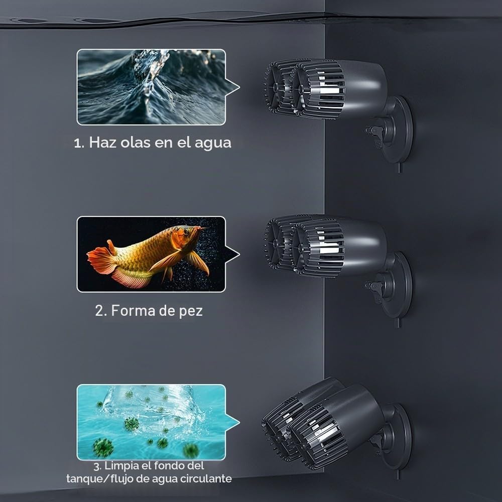 Bomba de flujo de acuario, 3000-20000 l/h, bomba de circulación giratoria de 360 °, para tanque de agua dulce y salada de 40 a 200 cm