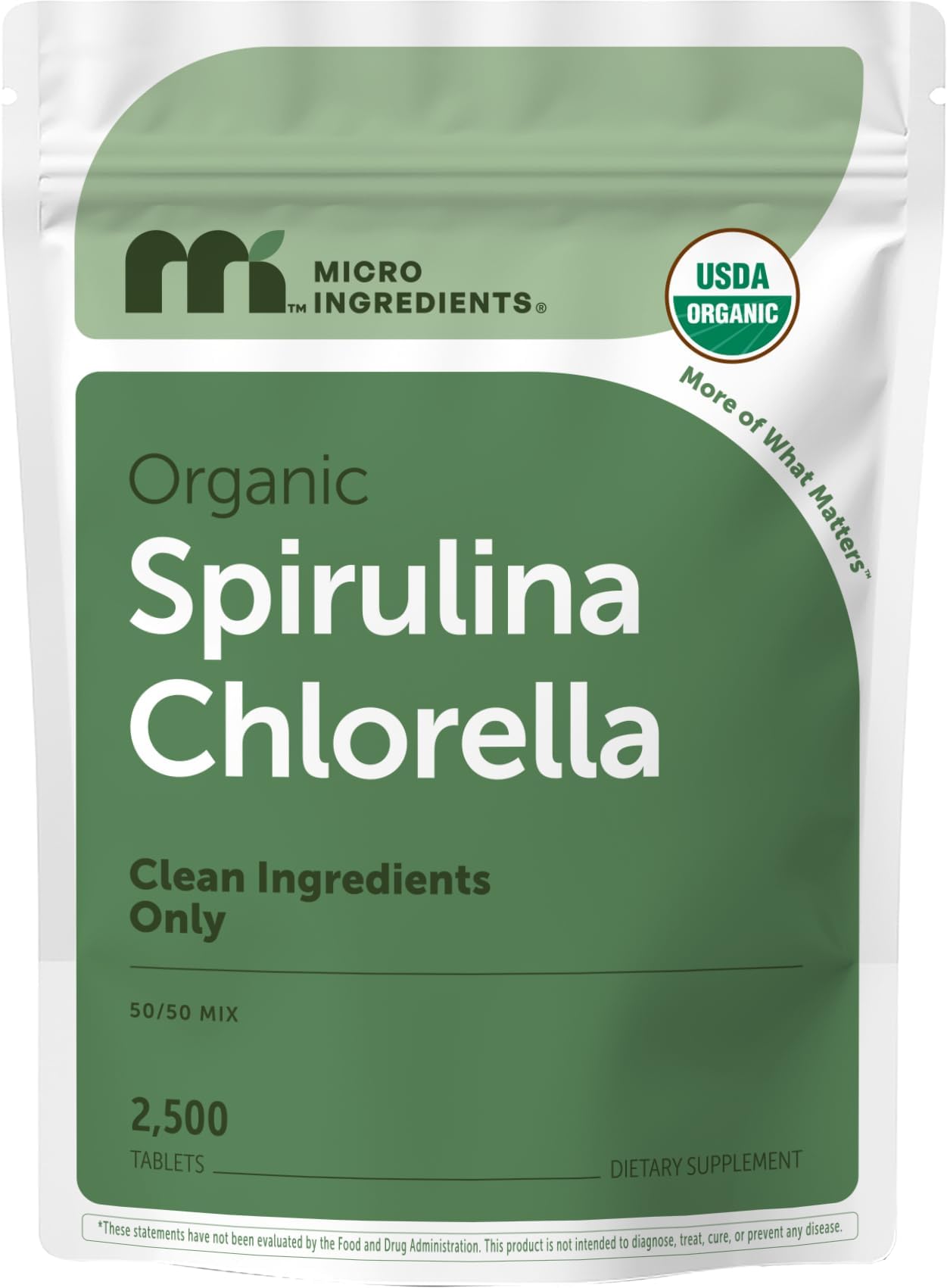 Organic Spirulina Chlorella Mini Tablets, 2,500 Tablets (8 Month Supply) | 50/50 Algae Blend | No Fillers, Non-GMO