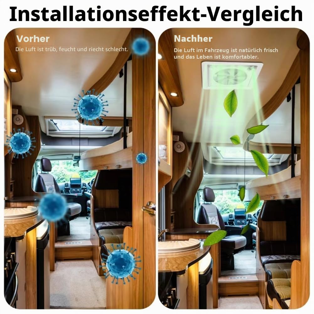 ZOIZ 12V Wohnmobil Dachventilator 360 mm, RV Dachlüfter mit transparentem Deckel, Fernbedienung, reversibel Abluft & Zuluft, extrem leise für Wohnwagen Camper, UV-beständig