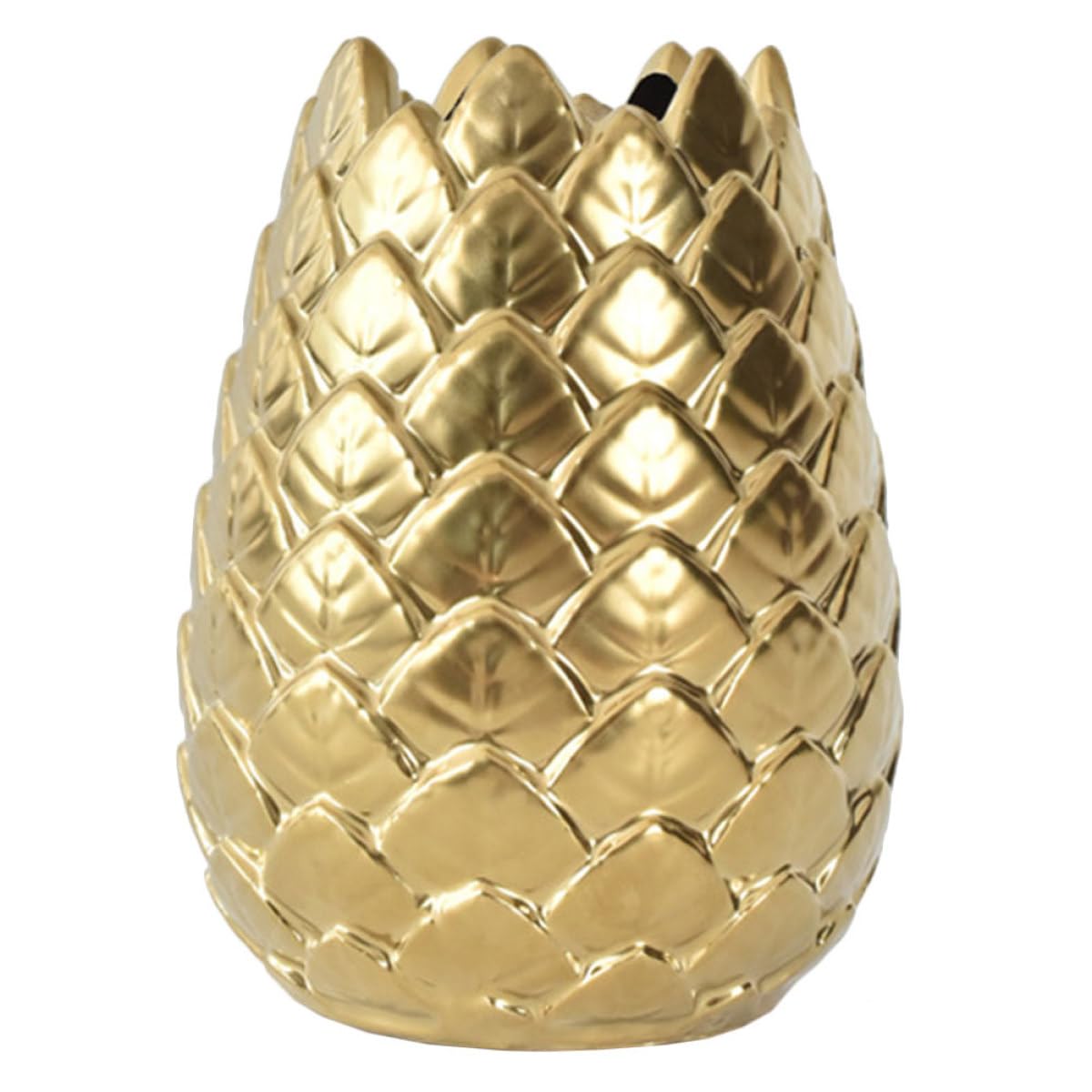 Jarrón Decorativo Diseño Simple y Artístico de Cerámica Dorado Estilo Nórdico, Contenedor de Flores Redondo para de Escritorio y Hogar