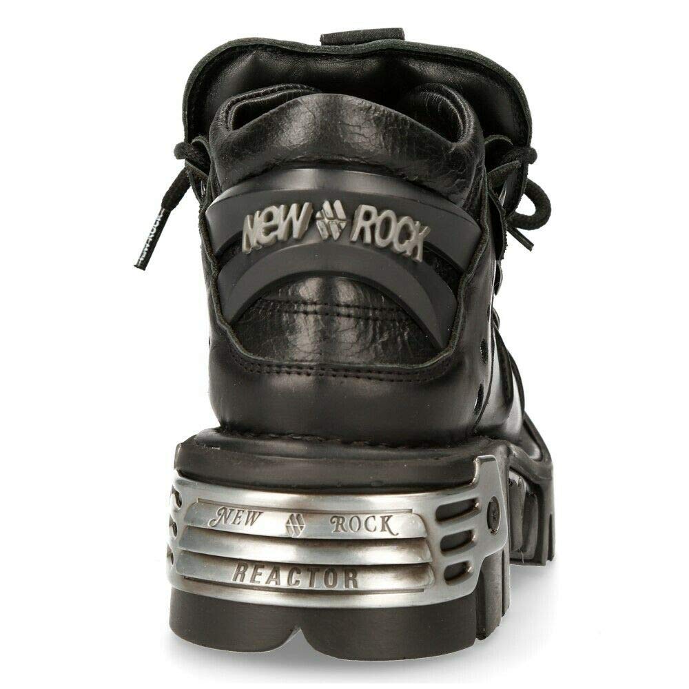 New Rock 110-S1 Women's Black Leather Spiked Ankle Boots: 7 Black