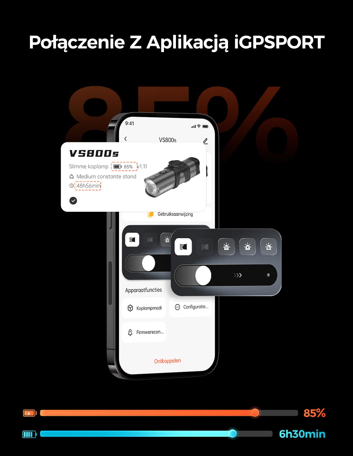 iGPSPORT VS800S Inteligentna Przednie Światła Rowerowe 800 LM, Bateria 4000 MAh, Auto Włącz/Wyłącz, Sterowanie Pilotem, 6 Trybów Światła, Antywstrząsowa, Antyodblaskowa, USB-C, Wodoodporność IPX6