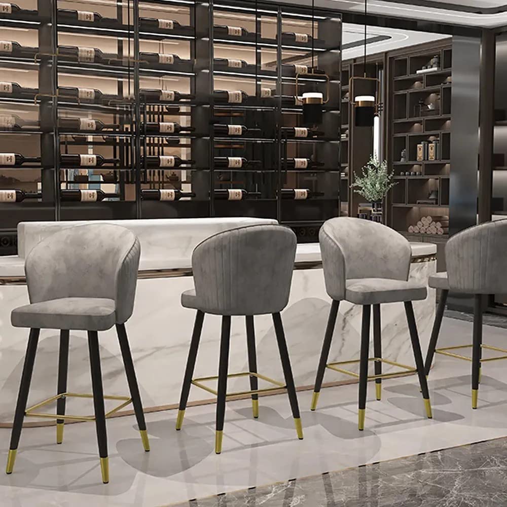 Janzo Furnitures Gray Counter Height Bar Stool Tufted Upholstered Velvet Counter Stool Footrest-image-13