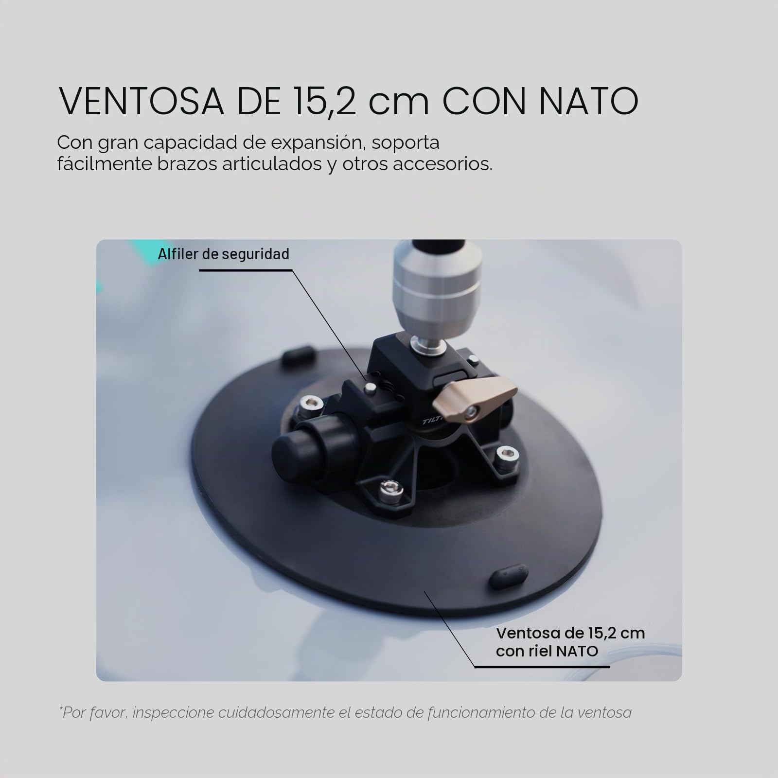 Tilta Sistema de montaje articulado Hydra para coche con ventosa de 6'' con raíl NATO, brazo articulado y placa extensora de liberación rápida Manfrotto, cargas útiles de hasta 44 lbs HDA-T11