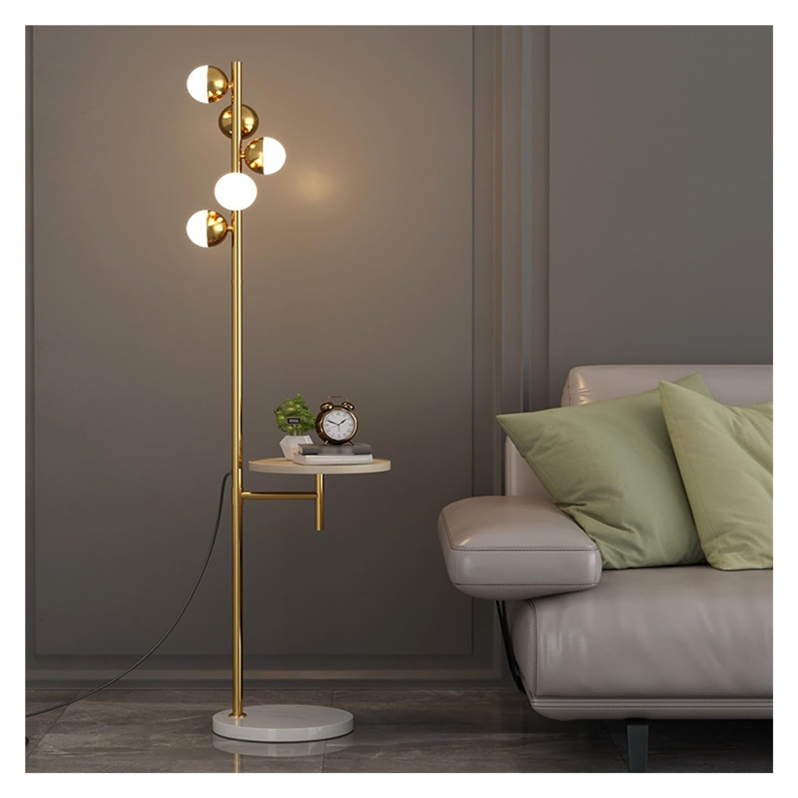 LJHFG63KUYT Standing Lamps Floor Lamp with Wood Shelf, Marble Base Modern Tall Stand Up Light Decorate(Gold)