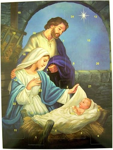 Christmas Advent Calendar Come Let Us Adore Him - Calendario de Adviento de cartulina con pestañas troqueladas, 10 pulgadas, individual