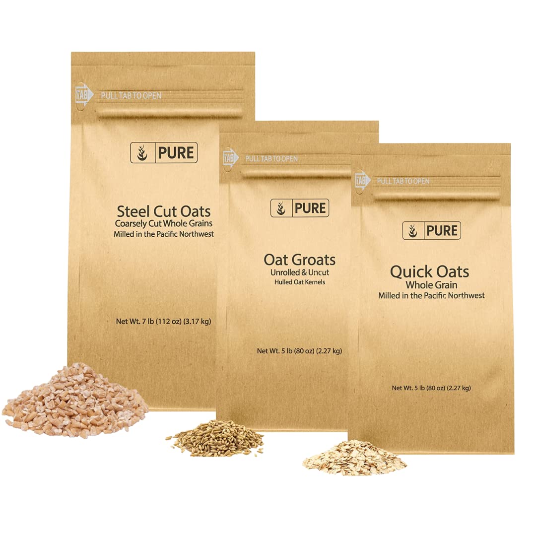 Pure Original Ingredients Steel Cut Oats, Oat Groats, and Quick Oats Bundle, High in Protein, Nutritional Breakfast