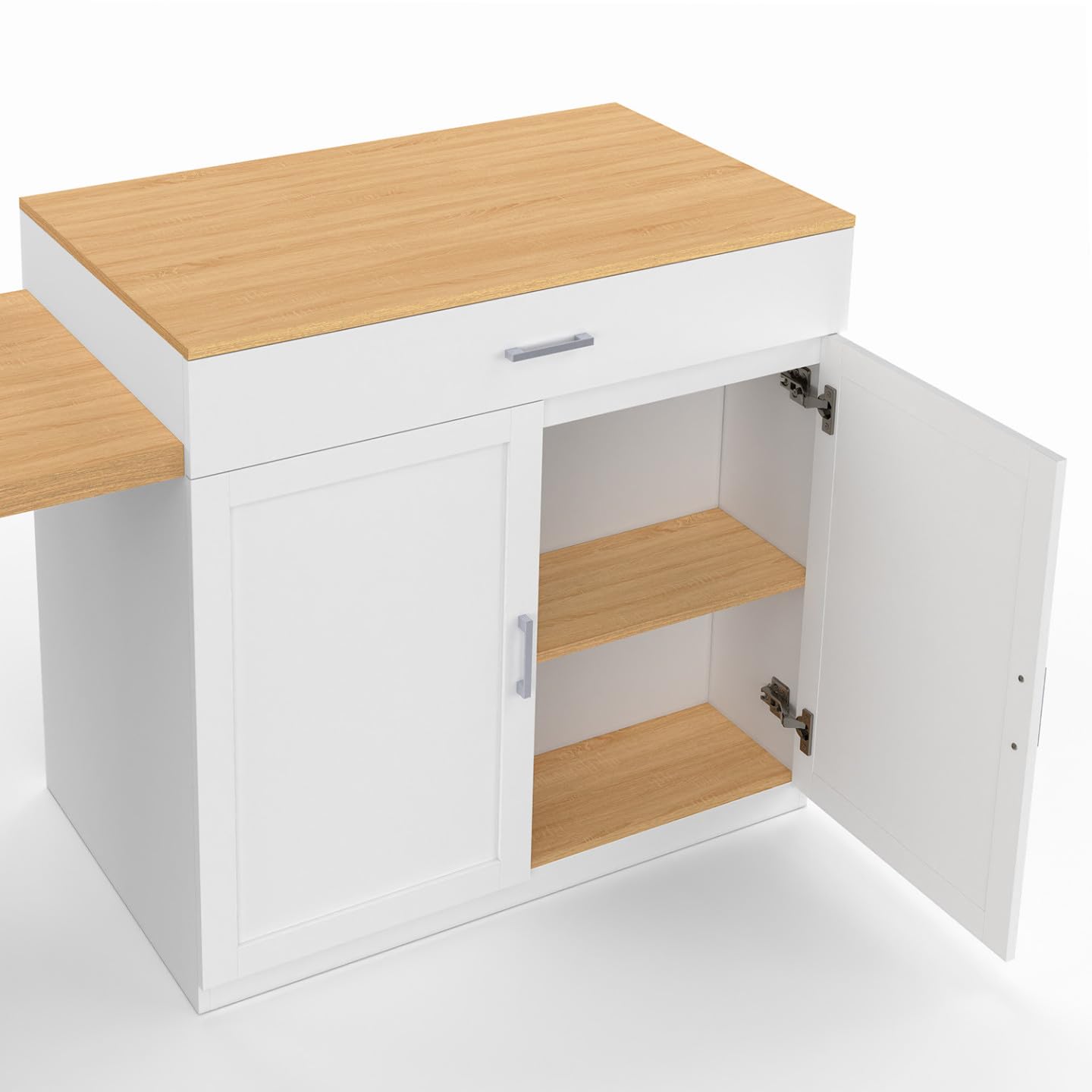 IDMarket - Ilot Central VITO 94-155 cm Bois Blanc avec Table à Manger Extensible intégrée façon hêtre