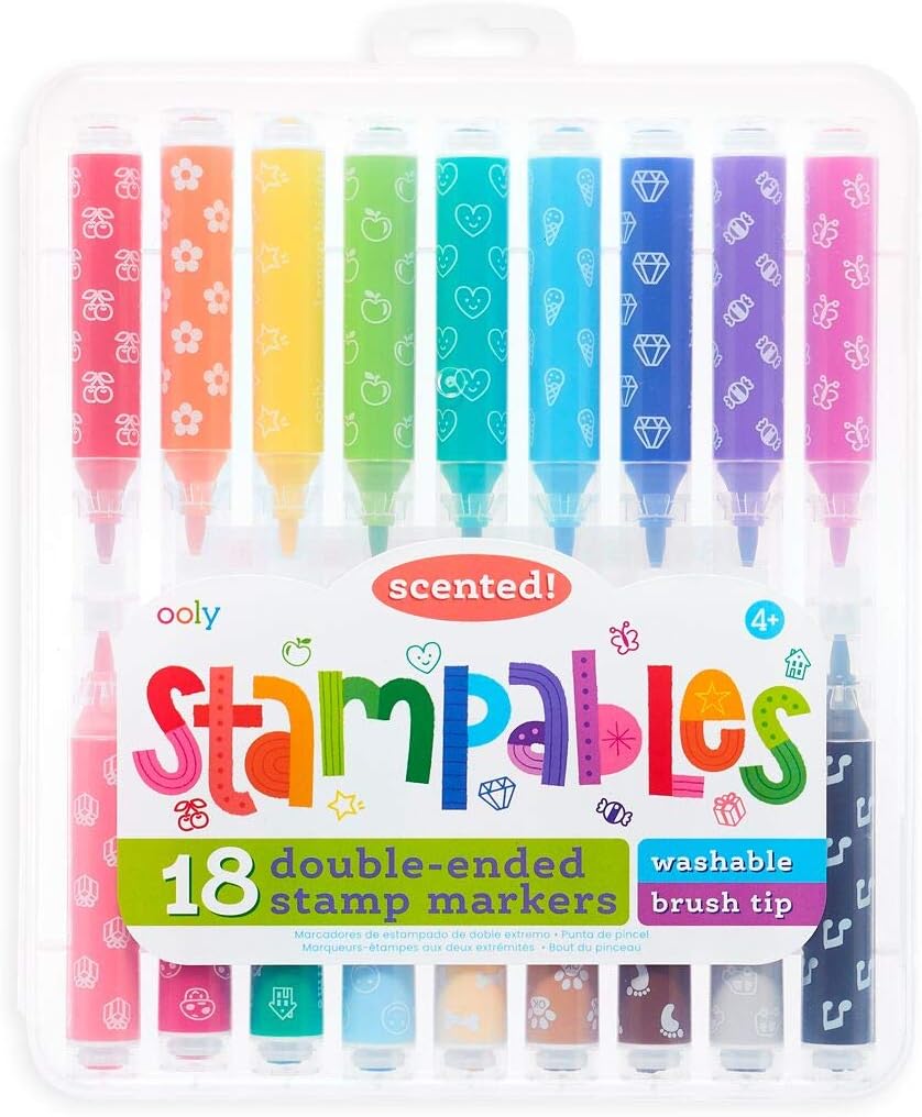 Ooly Double-Sided Stampable Markers, Washable Markers, Marker Stamps and Brush Tip on Each Side, Cute School Suplies, Great for School Replaces Stamp Ink Pad - SCENTED