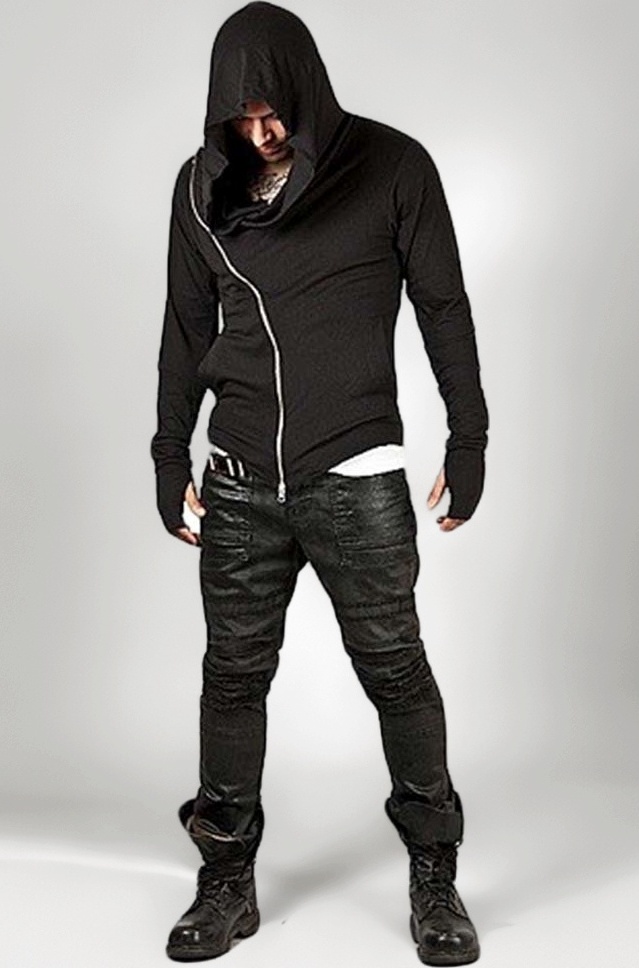 ZUEVI Men's Cool Side Zipper Assassin's Robe Hoodies Cosplay Hooded Sweatshirts