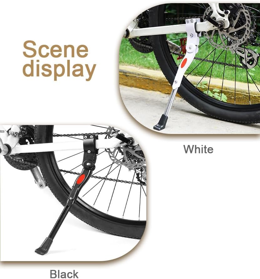 Scene display showing a black REVXON bike kickstand installed on a bicycle, providing stable support.