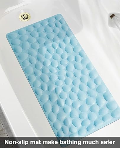 Miniatura 8 de Bligli Tapete de ducha para bañera, 16 x 31.5 pulgadas, estándar, antideslizante, con ventosas fuertes, tapete de goma suave, antideslizante,