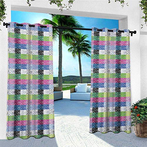 leinuoyi Leopard Print, Outdoor Curtain of Lights, Checkered Colorful Pattern with 80s and 90s Funky Pop Fashion Influences, for Patio Waterproof W84 x L96 Inch Multicolor