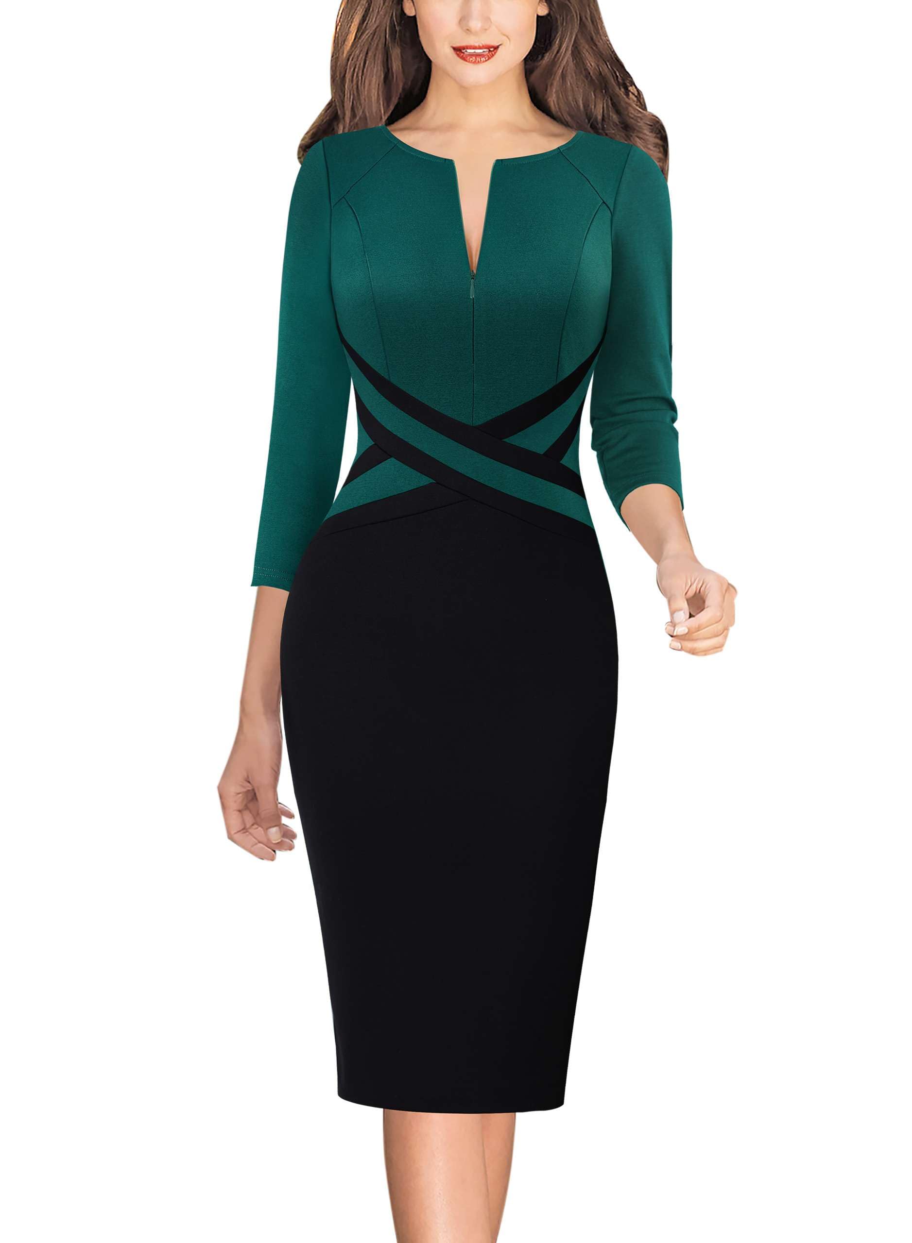 VFSHOW Womens Front Zipper Work Office Business Casual Church Sheath Dress