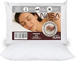 Travesseiro Nasa Alto+ 15,5cm Altura Viscoelástico D40 Hipoalergênico com Capa 180 Fios - Lar Conforto