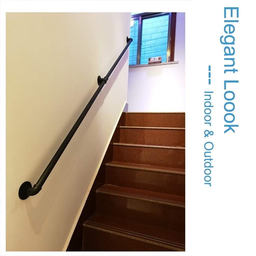 Industriels Noir Kit Main Courante Rambarde Support Mural Rampe Escalier Intérieur Extérieur Escaliers Poignée Fer Forgé Garde-Corps Terrasse Fenetre Balcon Parapet Barre Appui ( Size : 60cm(2ft