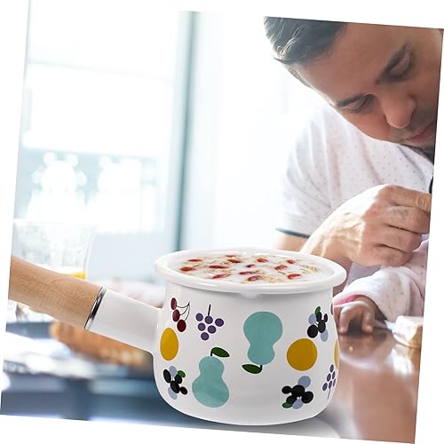 Miniatura 6 de Pequeño esmalte con asa Calentador de mantequilla multifuncional y cacerola para alimentos portátil y conducción de diseño