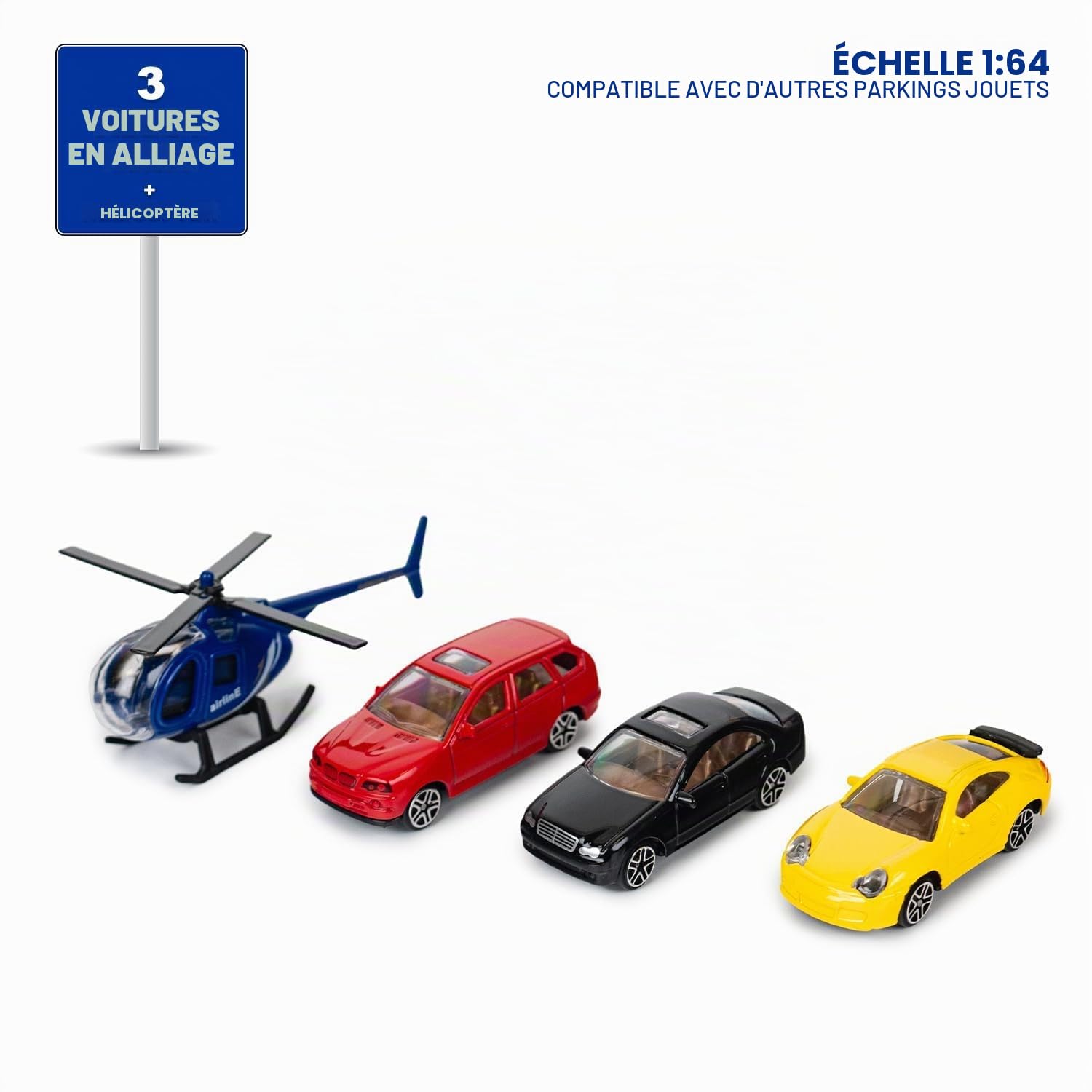 CELMAN Garage de Jeu pour Enfants - Parking de Jouets Multifonctionnel avec Ascenseur et Atelier, Inclus 3 Voitures en Métal, Hélicoptère et Accessoires, Jouet pour Enfants de 3 4 5 6 7 8 Ans