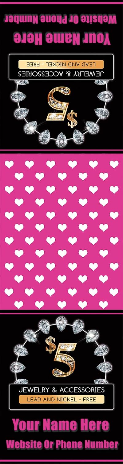 Custom Table Runner Hearts with Diamonds Pattern Jewelry Consultant Customize with Your Name 2" X 6" Customize Online Bling Jewelry Signs (24"x90")
