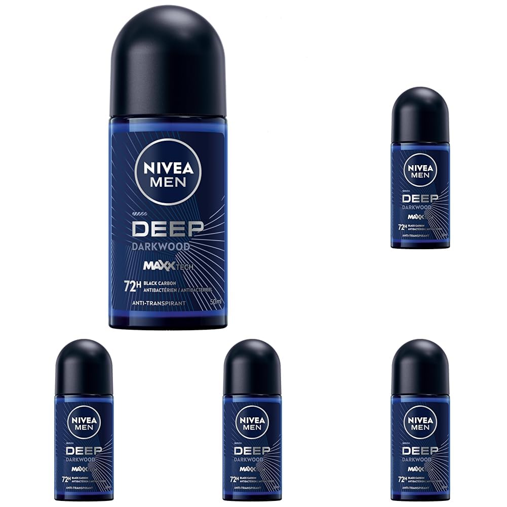 NIVEA MEN Deep Deo-Ball, Black Carbon, Dark Wood, 50 ml (1 Stück) (Packung mit 5)