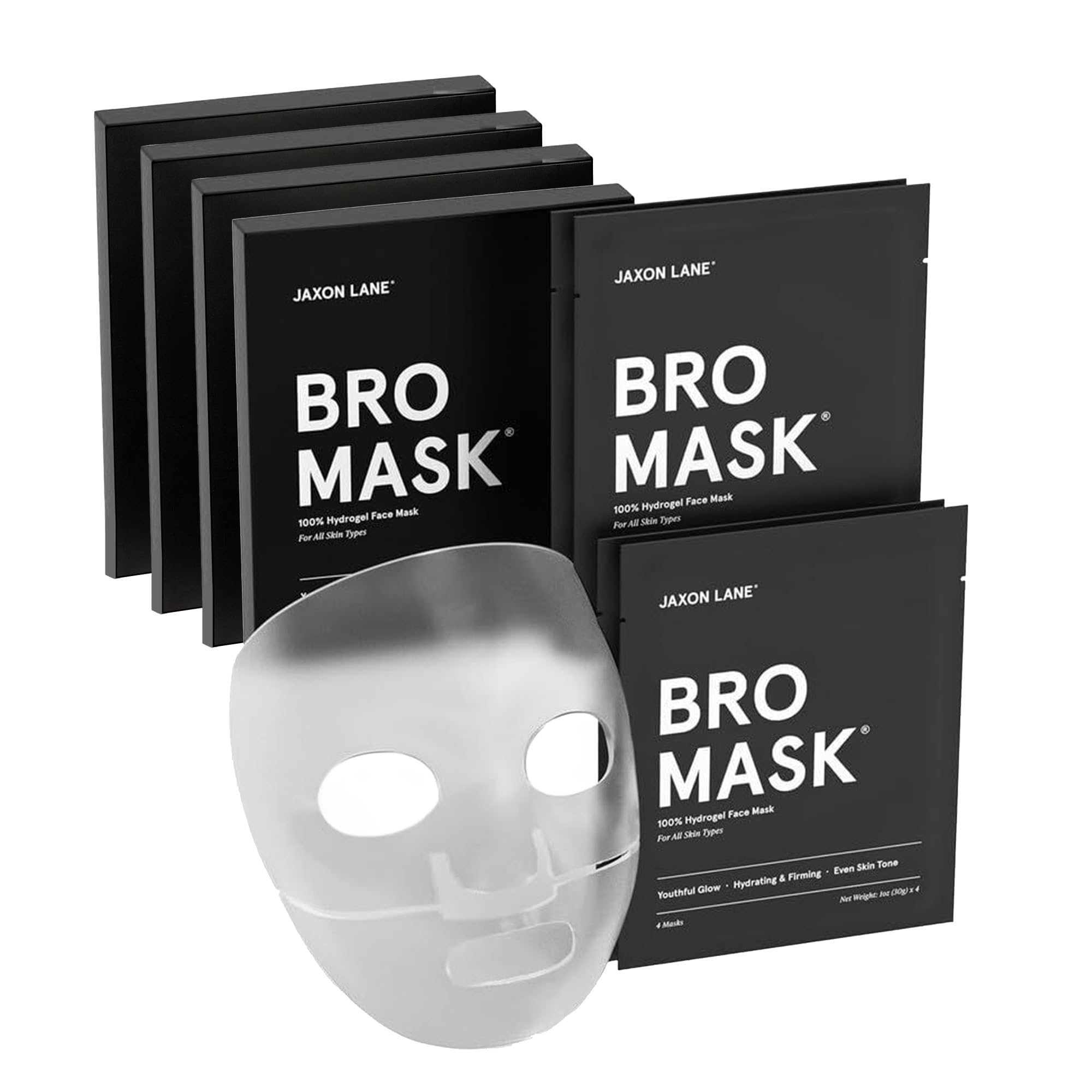 JAXON LANE BRO MASK Premium Korean Face Mask for Men (4 x 4 Pack) - Anti Aging Sheet Masks w/Hydrogel, Vitamin C, Hydrolyzed Collagen, & Hyaluronic Acid - Perfect Skin Care for Men