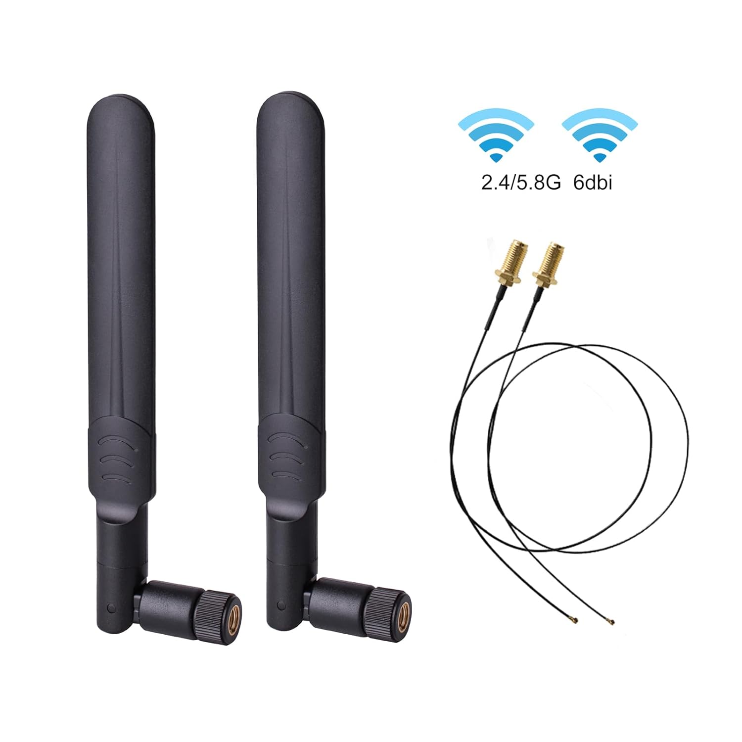 HIGHFINE 2 x 6dBi 2.4GHz 5GHz Dual Band WiFi RP-SMA Male Antenna+2 x 35CM RP-SMA IPEX MHF4 Pigtail Cable for M.2 NGFF WiFi WLAN Card image 2 of 8 B07P8CKGZM