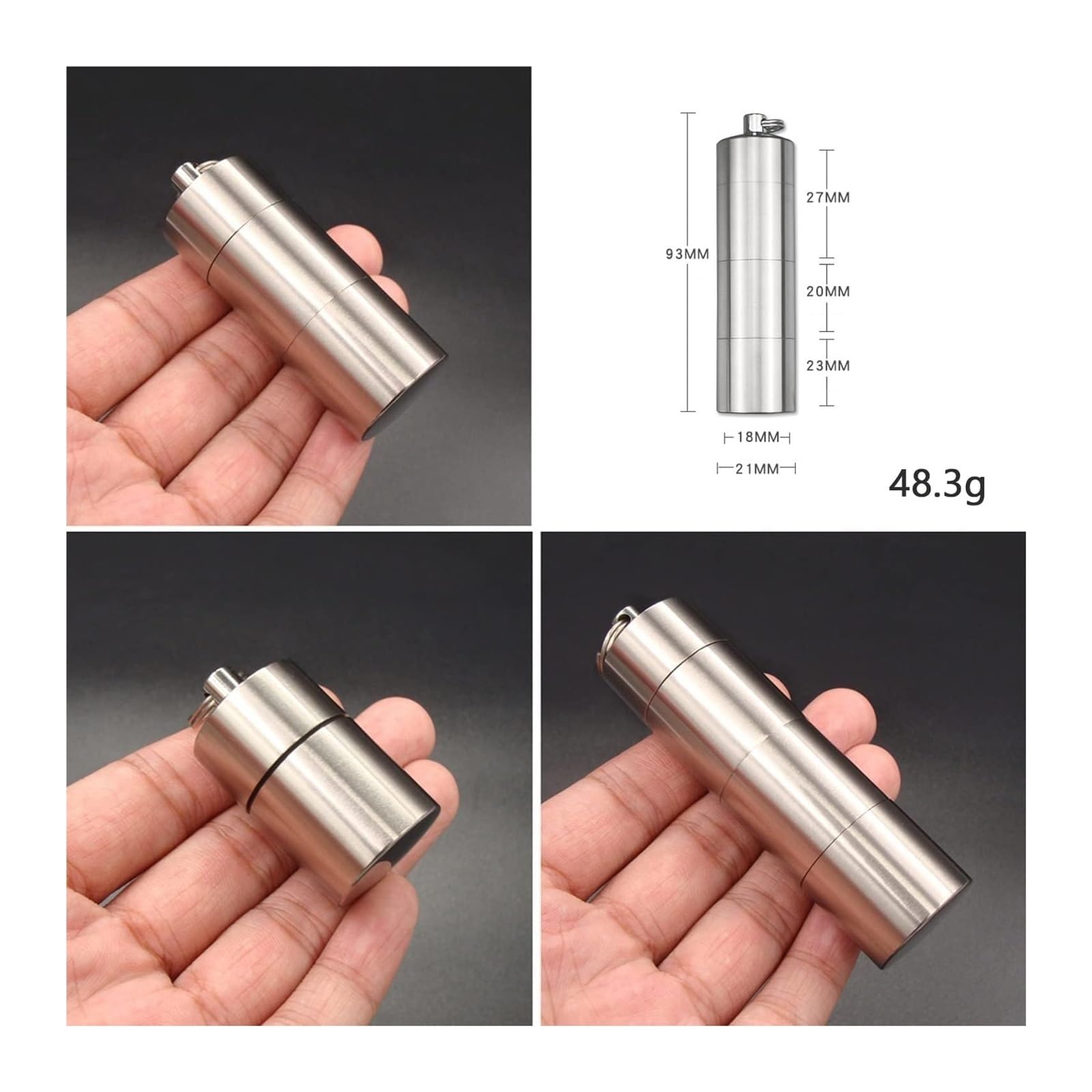 Pill dispenser Llavero pastillero de titanio, pastillero impermeable de 3 secciones, frasco de pastillas EDC, pastillero de emergencia