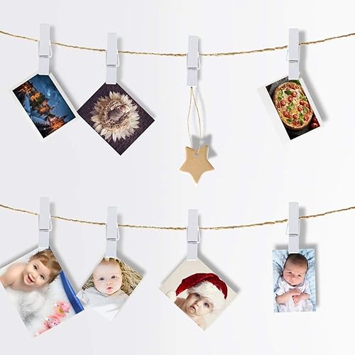 Miniatura 8 de Alfileres de madera, 100 clips de madera pequeños de 1.3 pulgadas con cordel de yute de 33 pies para clips de bolsa, bolsa de ropa, alfiler de ropa