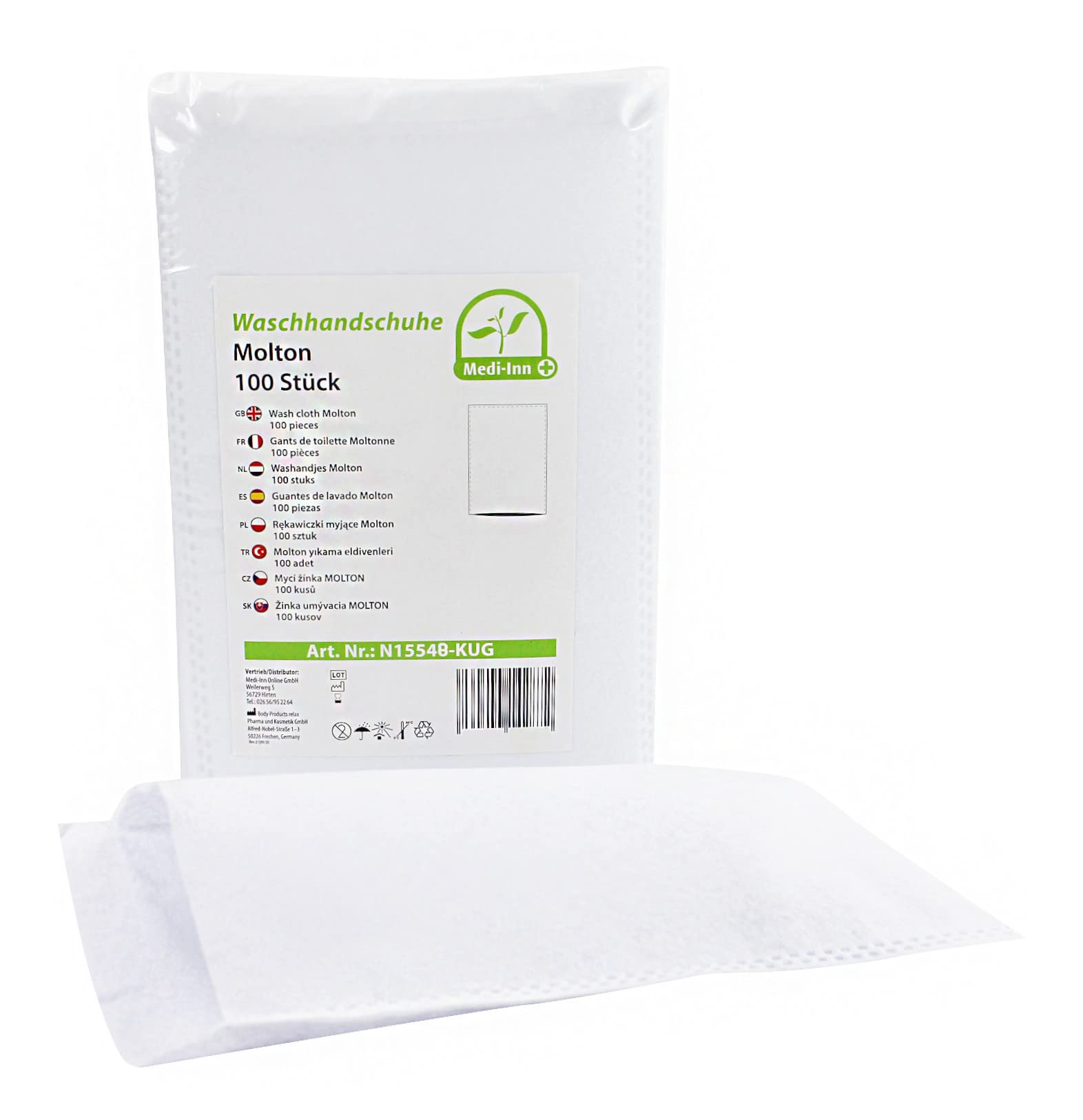 Medi-Inn+ Manoplas de baño desechables Molton 75 g/m² para el cuidado profundo del cuerpo y la íntima (100 unidades)