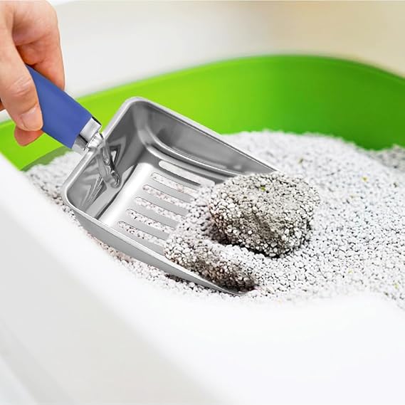 Stainless Steel Cat Litter Scoop - Metal Medium Cat Litter Scoop - Sturdy Mesh Scooper - Easy to Clean - Suitable for Cat Litter Box-Dark Blue