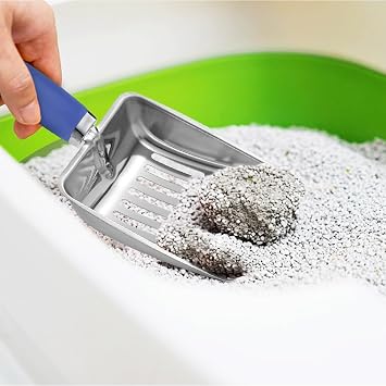 Stainless Steel Cat Litter Scoop - Metal Medium Cat Litter Scoop - Sturdy Mesh Scooper - Easy to Clean - Suitable for Cat Litter Box-Dark Blue