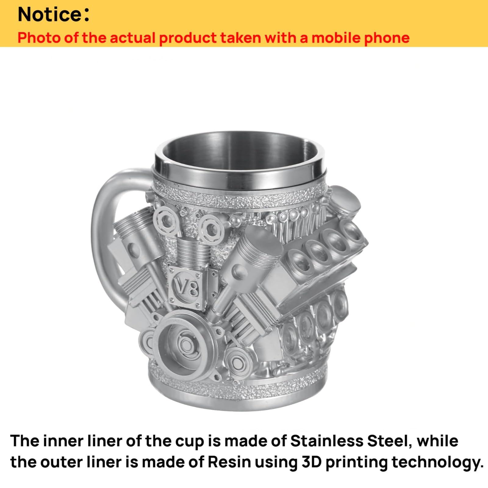 V8 Engines Stainless Steel Cup,Personalized Coffee Mug with Insulated Handle,Perfect for Car Lovers Gifts,Mechanics, Birthday, Christmas,Living room decoration as a work of art