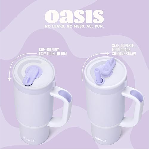 Miniatura 4 de Ello Oasis - Vaso de acero inoxidable de 14 onzas con asa y popote retráctil, 100% a prueba de fugas, doble pared aislada al vacío, botella de agua