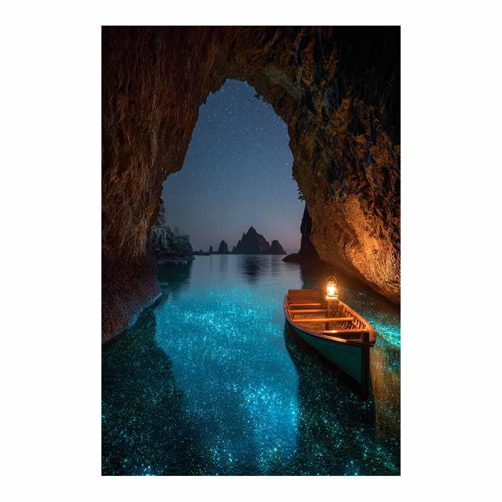 HOQIU Wall art for home decor Bioluminescent Cave Boats canvas artwork for wall, art prints, For living room, bedroom, bathroom, dining room, painting and decor.(Multicolor)-30x40cm Unframed