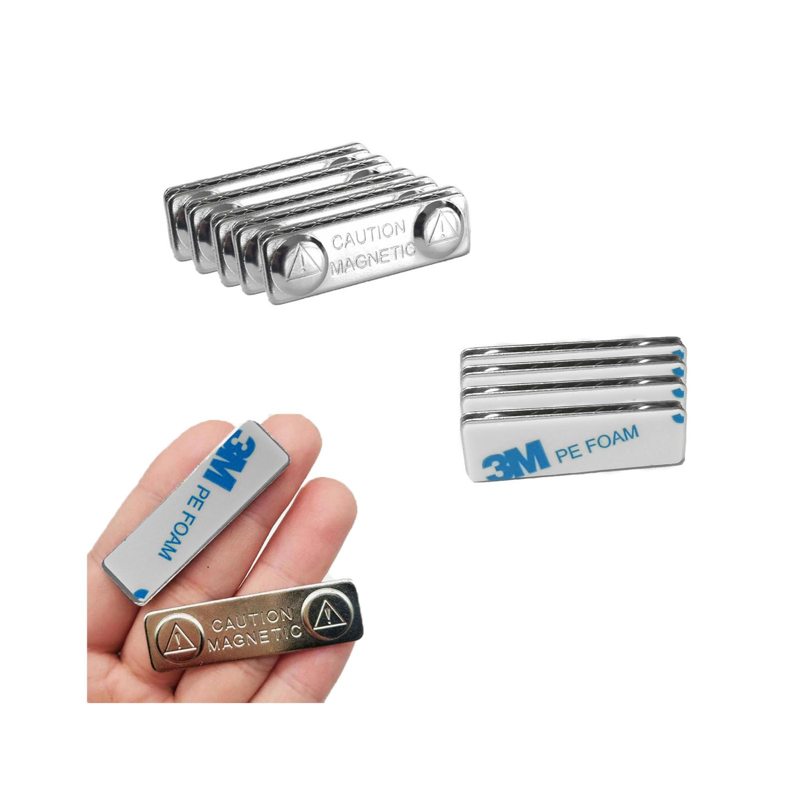 AplysiaTech Upgraded Strong Name Tags/ID Badge Magnets, 10 Pack Magnetic Name Badge Holders with Steel Back Plate, Fastener with Adhesive on Front Plate, High Strength Neodymium Magnets ID Holder
