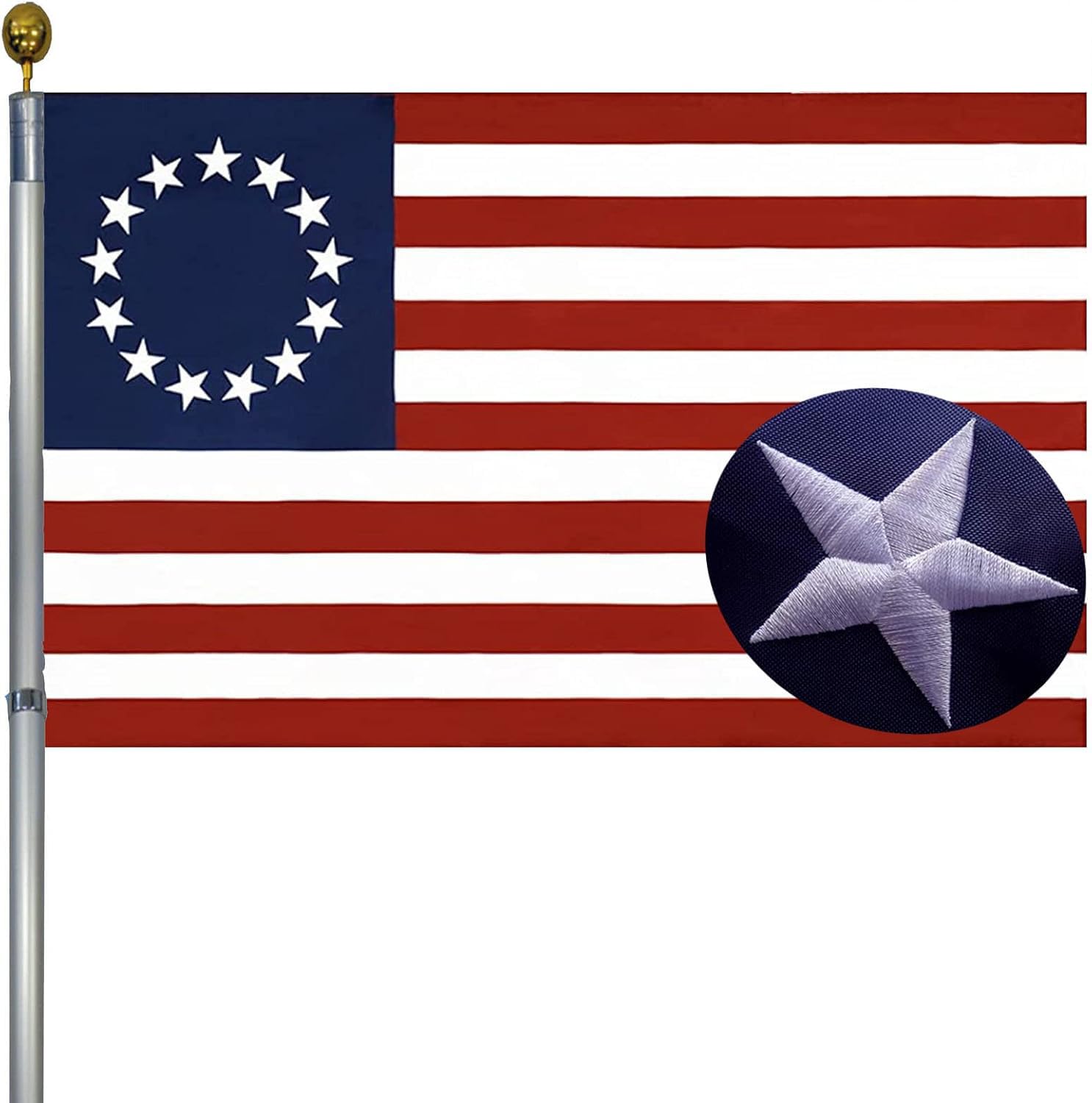 Embroidered Betsy Ross USA Flags 3x5 Outdoor US United States 13 Colonies Betsy American Flags Heavy Duty Vivid Colors 4 Rows Stitches Sewn Stripes with Brass Grommets for Outdoor Indoor Truck