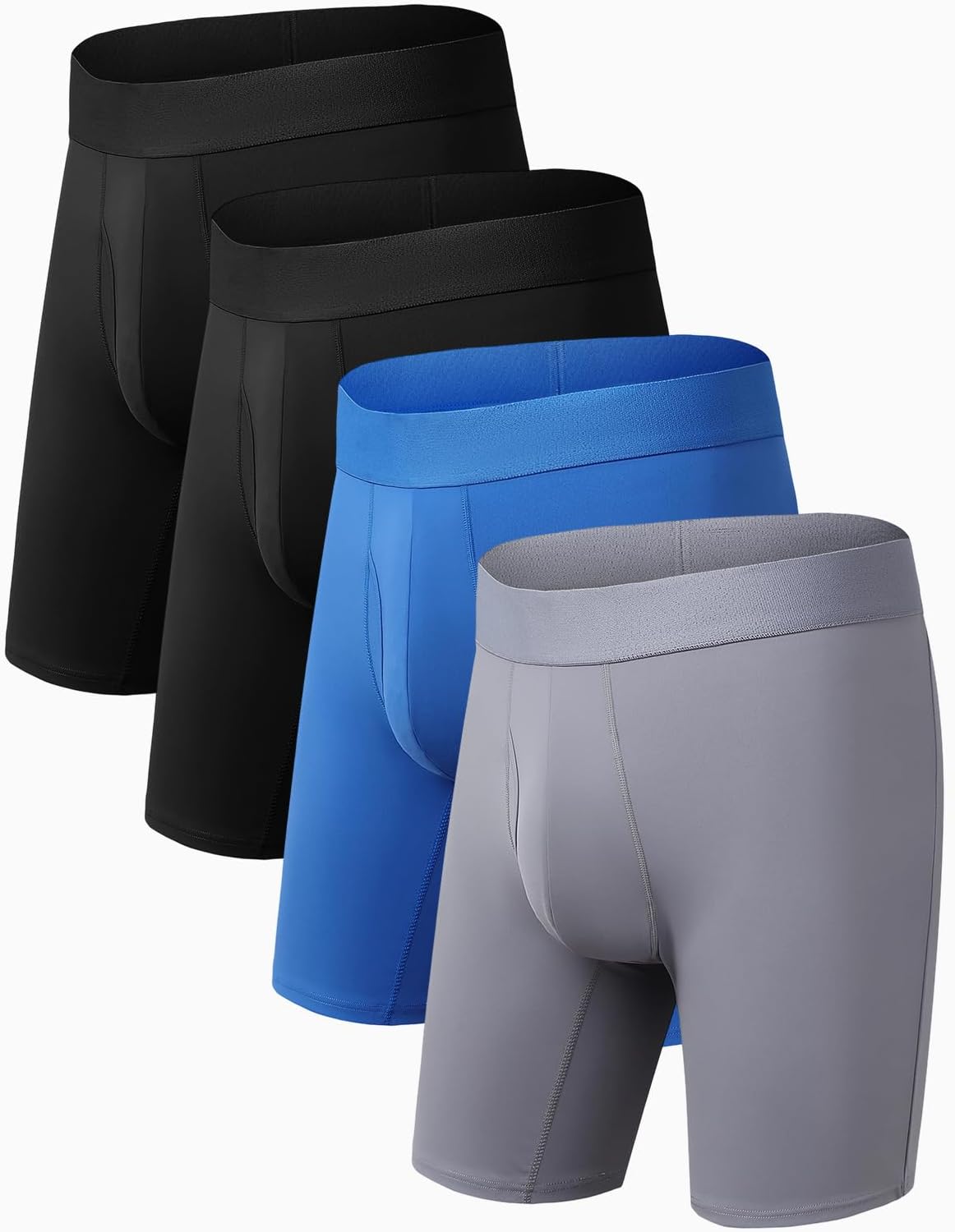 Auxo Long Boxer Briefs for Men Performance Anti Chafing Underwear with Fly Athletic Long Leg Boxer Briefs for Men Pack