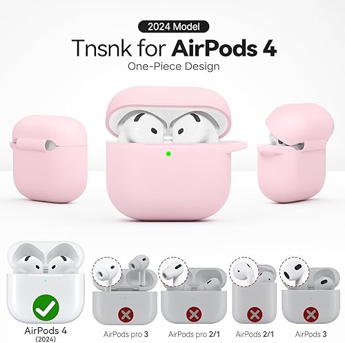 Miniatura 3 de Funda para AirPods 4, color rosa con kit de limpieza, funda de silicona suave para Airpod 4, compatible con Apple Airpods de 4ª generación 2024,