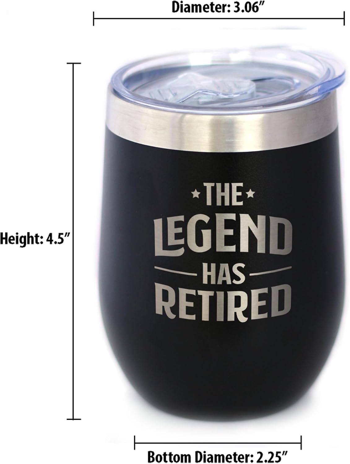 Custom The Legend Has Retired - Personalized Wine Tumbler Glass with Sliding Lid - Stainless Steel Insulated Mug - Funny Retirement Gifts for Boss or Coworkers