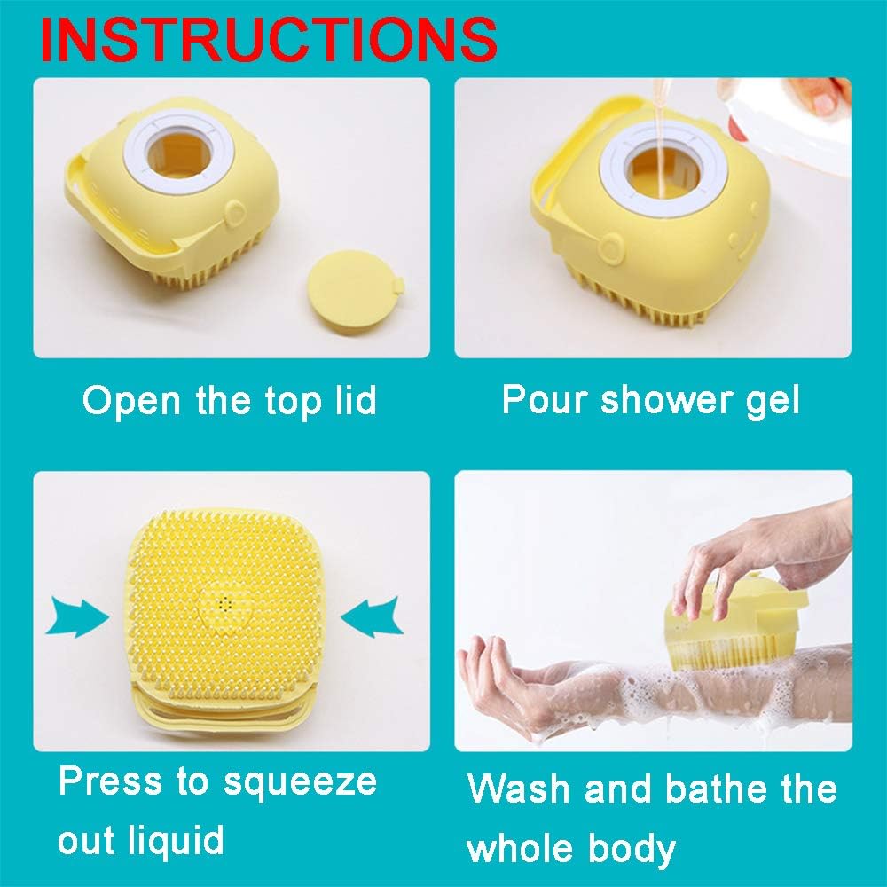 Silicone Body Brush Shower Scrubber with Shower Gel Dispenser Function,Soft Silicone Bath Massage Body Brush,Shower Loofah Brush (Yellow)